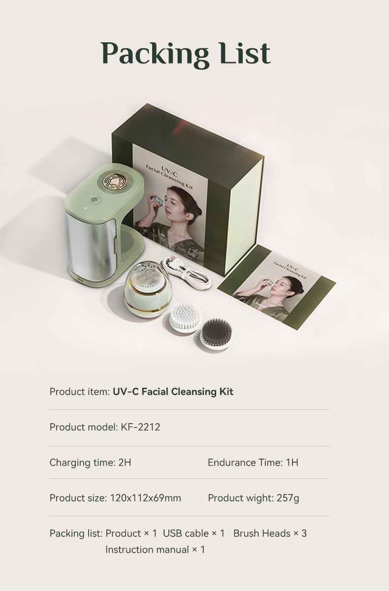 Sonic Facial Cleansing Brush Kit with Red Light, UV-C Sanitizing & Air-Drying Base